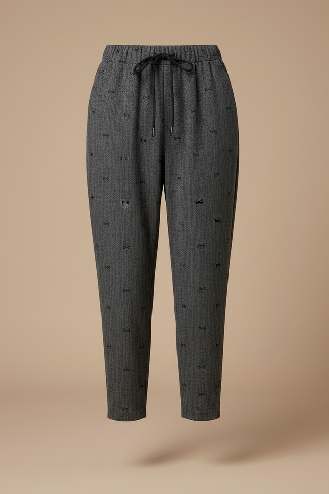 Pantalon Gris Imprimé Papillons Ample Décontracté Fluide - Laine - vue 3