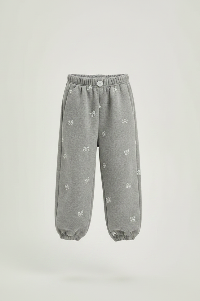 Pantalon Gris Molletonné Ample Nœuds Confortable Enfant - vue 3