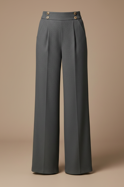 Pantalon Gris Ample Taille Haute Boutons Plissé - Gabardine - vue 3