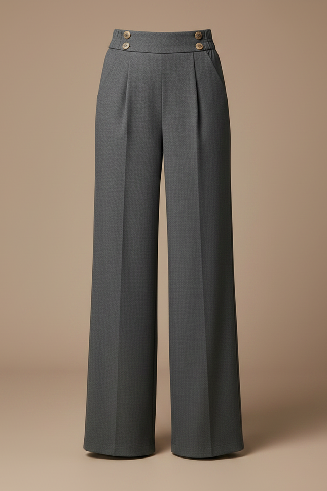 Pantalon Gris Ample Taille Haute Boutons Plissé - Gabardine - vue 3