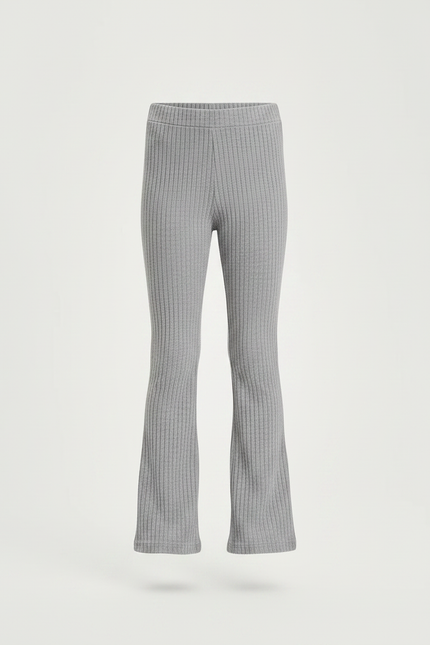 Pantalon Gris Côtelé Évasé Taille Élastique Confortable - Maille - vue 3