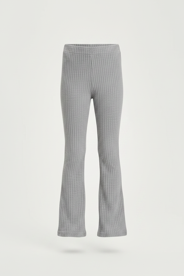 Pantalon Gris Côtelé Évasé Taille Élastique Confortable - Maille - vue 3