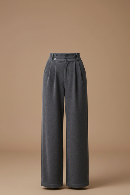 Pantalon Gris Côtelé Large Taille Haute Femme - Cordé - vue 3