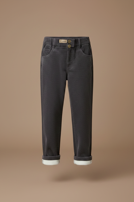 Pantalon Gris Côtelé Molletonné Enfant Ample Confortable - Cordé - vue 3