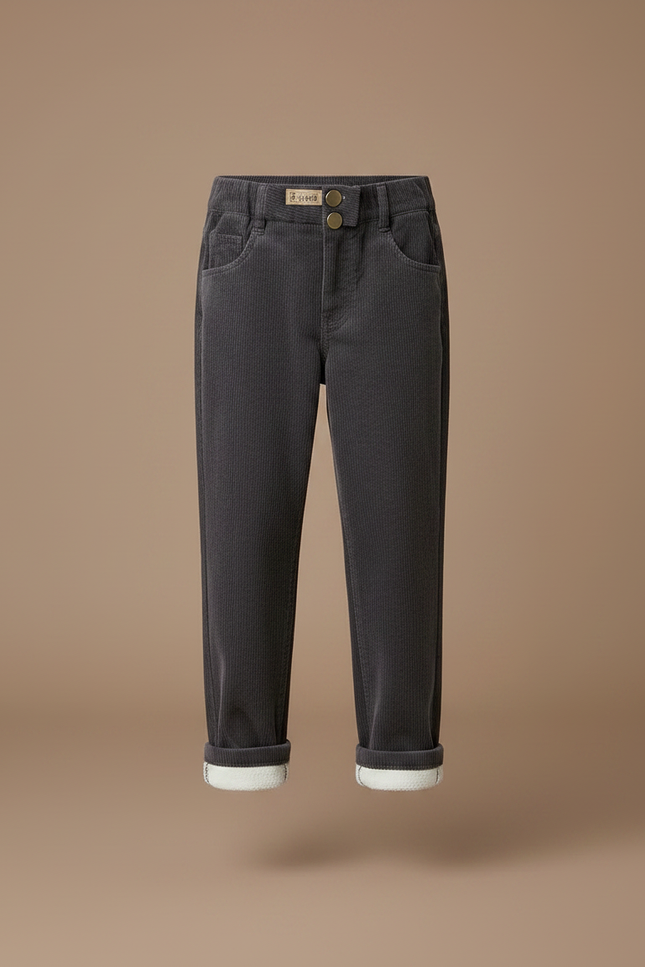 Pantalon Gris Côtelé Molletonné Enfant Ample Confortable - Cordé - vue 3