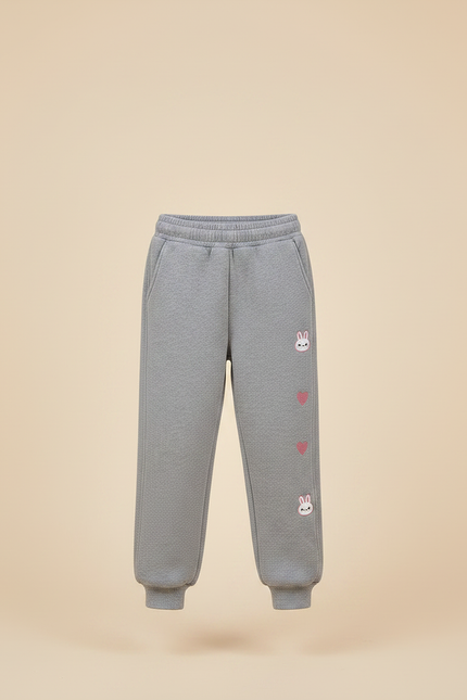 Pantalon Gris Molletonné Enfant Lapin Cœurs Sportif - vue 3