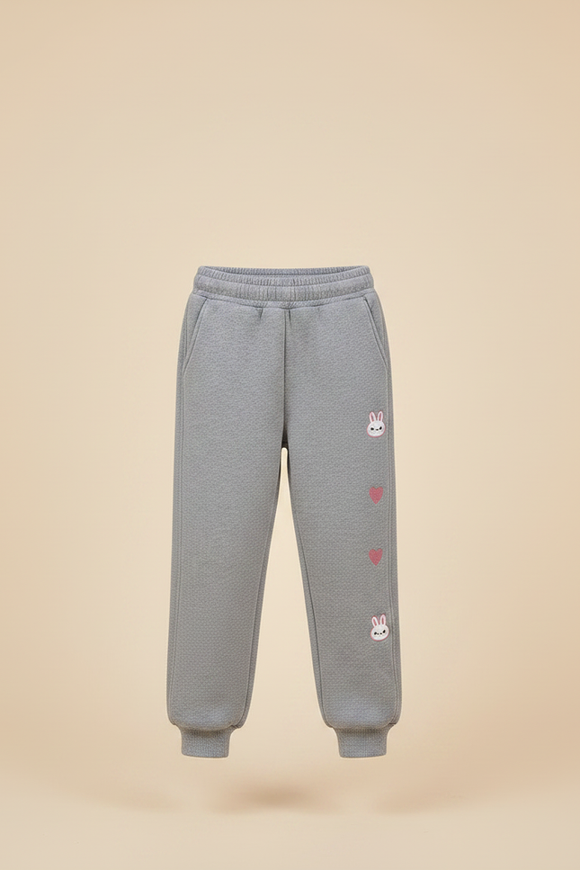 Pantalon Gris Molletonné Enfant Lapin Cœurs Sportif - vue 3