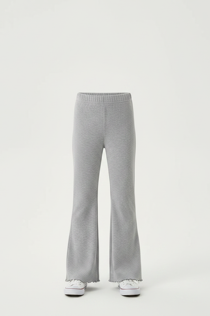 Pantalon Gris Évasé Côtelé Taille Haute Confortable - Maille - vue 3