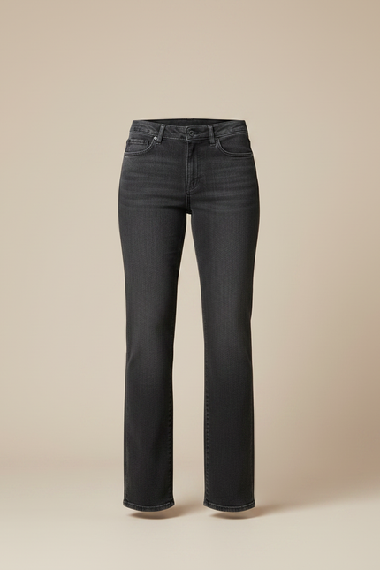 Pantalon Gris Jean Évasé Coupe Droite Femme - vue 3