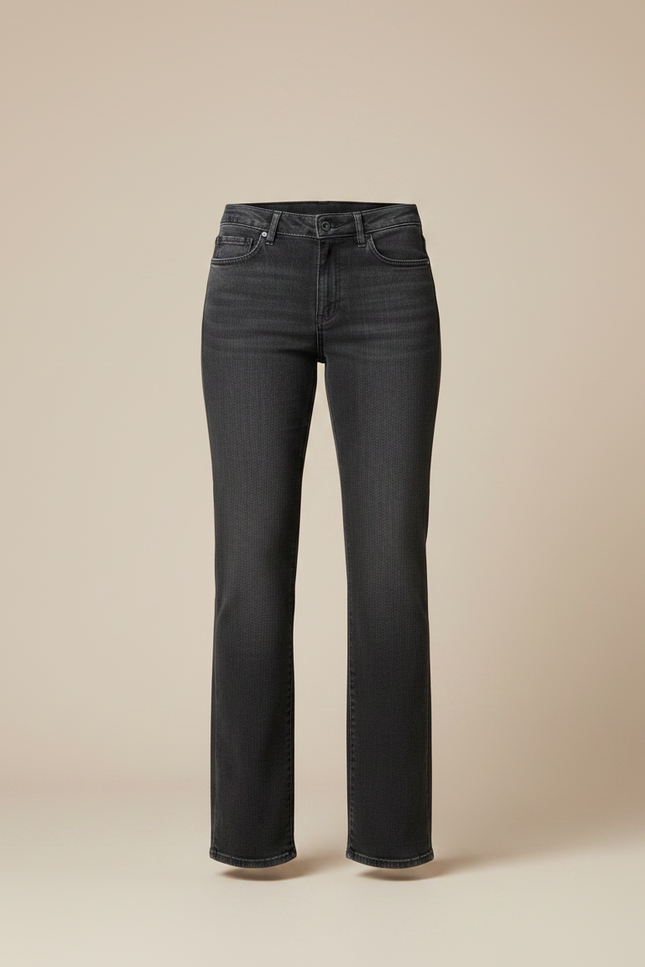 Pantalon Gris Jean Évasé Coupe Droite Femme - vue 3