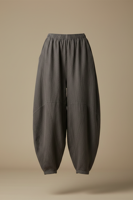 Pantalon Gris Lin Coton Ample Décontracté Femme - vue 3