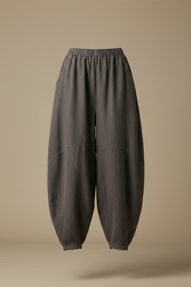 Pantalon Gris Lin Coton Ample Décontracté Femme - vue 3