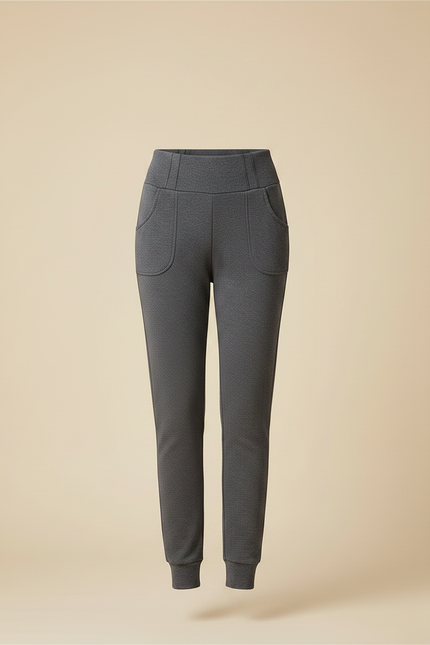 Pantalon Gris Côtelé Taille Haute Chevilles Resserrées - Molleton - vue 3