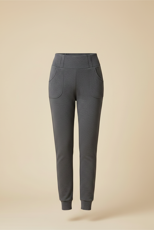 Pantalon Gris Côtelé Taille Haute Chevilles Resserrées - Molleton - vue 3
