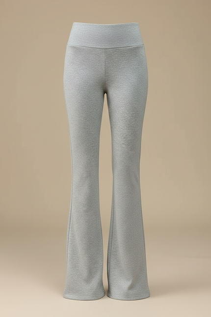 Pantalon Gris Molletonné Taille Haute Évasé Femme - vue 3