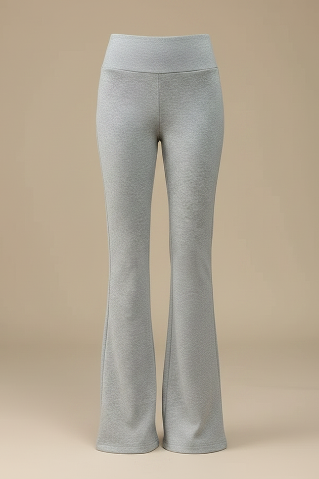 Pantalon Gris Molletonné Taille Haute Évasé Femme - vue 3
