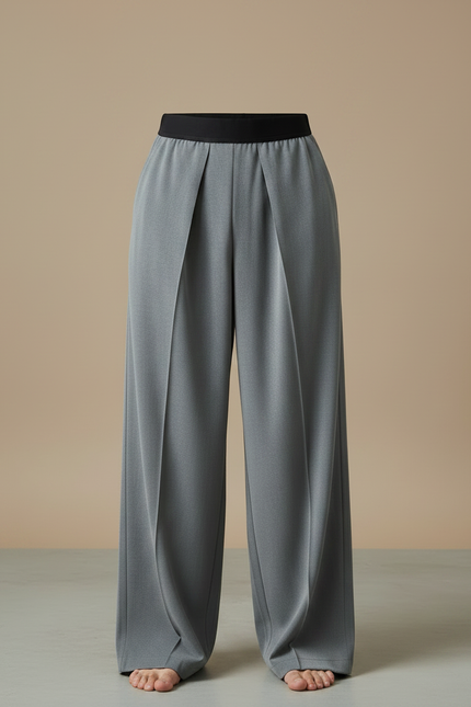 Pantalon Gris Ample Plissé Taille Haute Fluide Décontracté - Viscose - vue 3