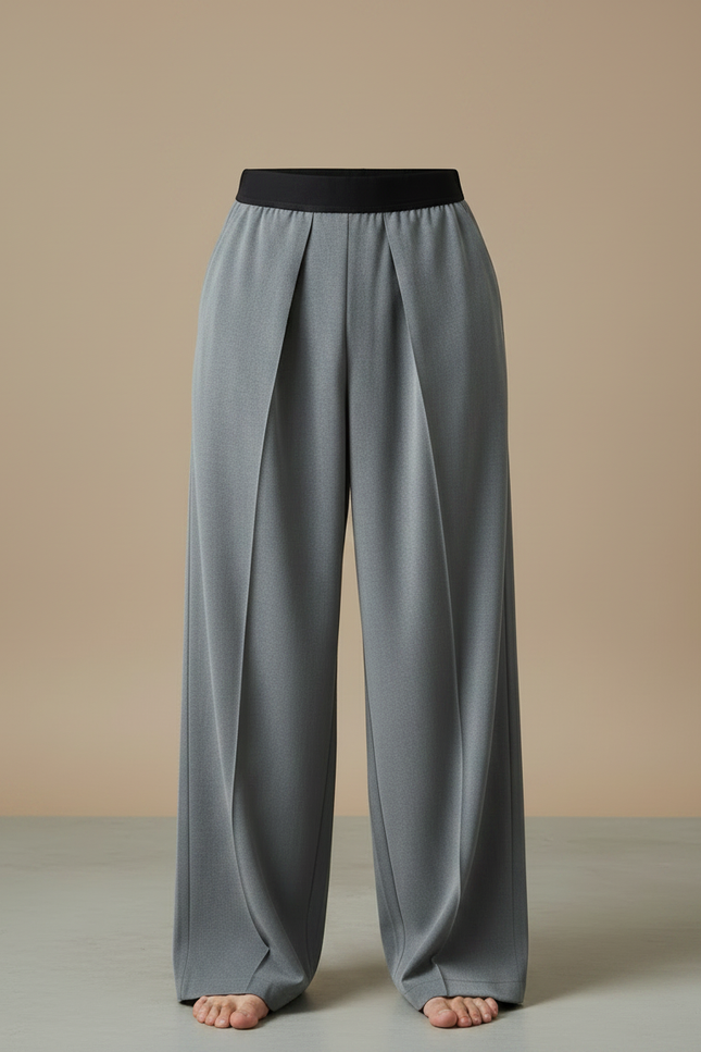 Pantalon Gris Ample Plissé Taille Haute Fluide Décontracté - Viscose - vue 3