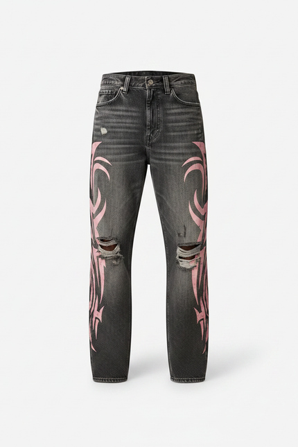 Pantalon Gris Large Imprimé Vintage Hip Hop Homme - Jean - vue 3