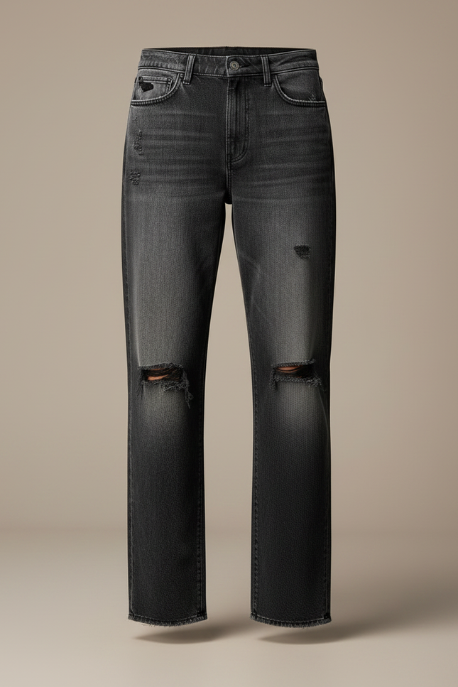 Pantalon Gris Jean Déchiré Ample Femme - vue 3