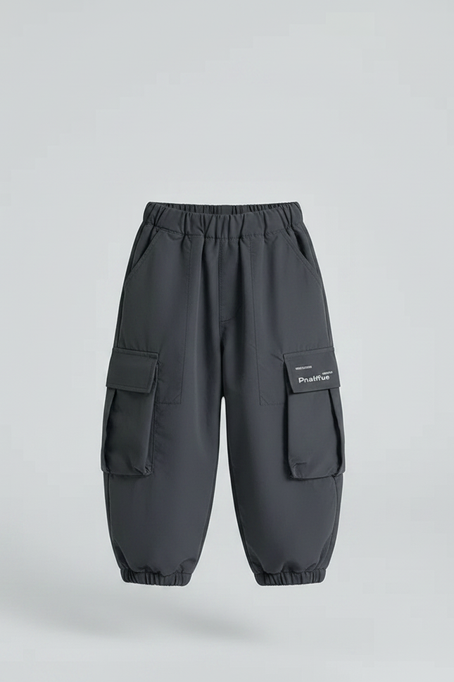Pantalon Gris Cargo Ample Hiver Chaud Enfant - Polyester - vue 3
