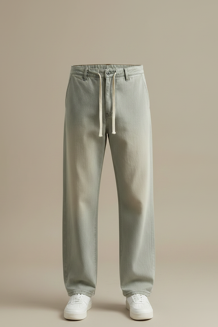 Pantalon Gris Ample Décontracté Coton Cordon Homme - vue 3