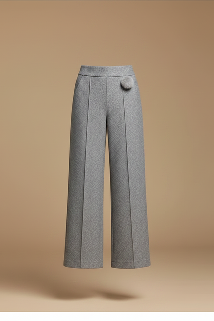Pantalon Gris Laine Large Taille Haute Élégant Femme - vue 3