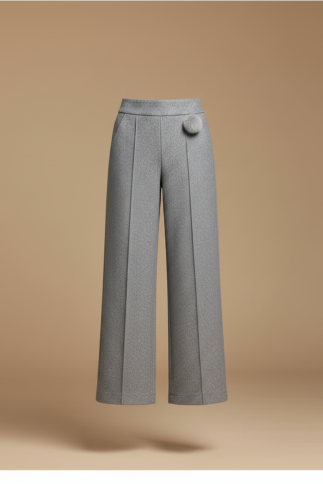 Pantalon Gris Laine Large Taille Haute Élégant Femme - vue 3
