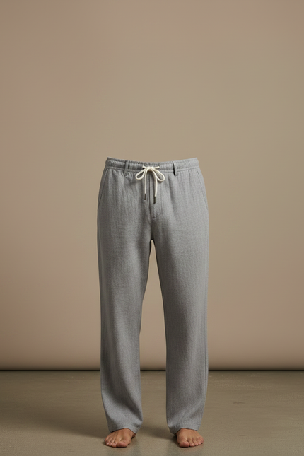 Pantalon Gris Décontracté Droit Cordon Lin Léger - vue 3