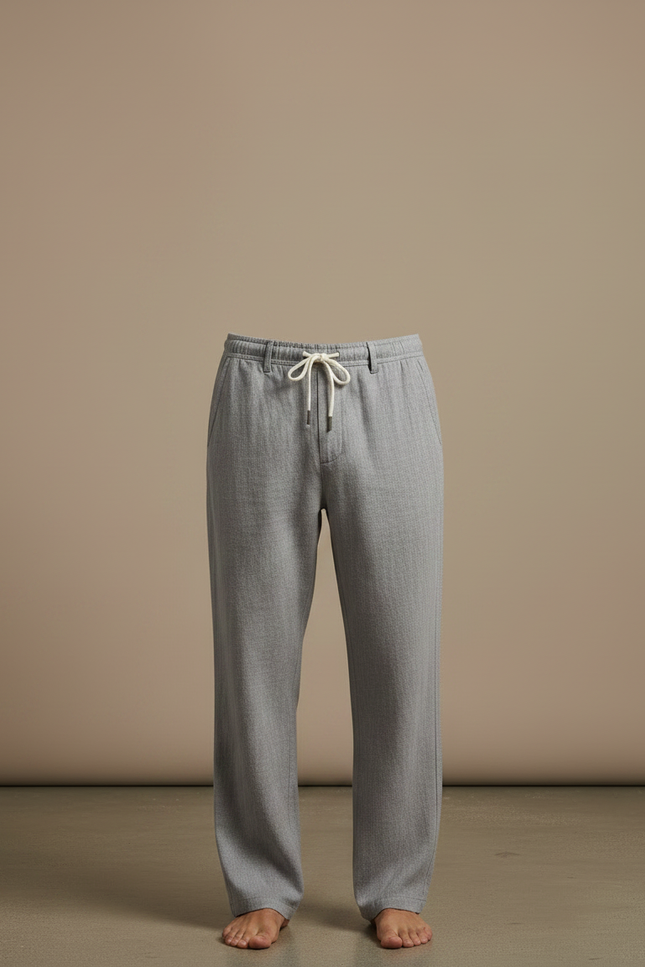 Pantalon Gris Décontracté Droit Cordon Lin Léger - vue 3