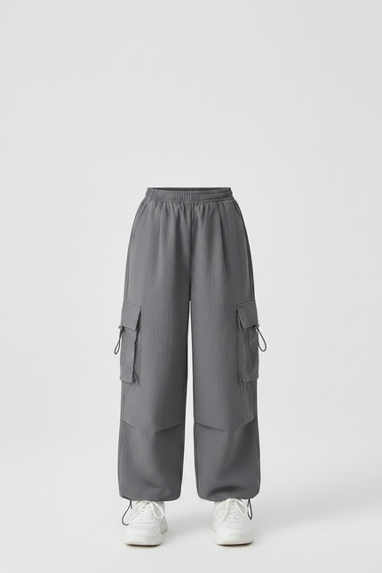 Pantalon Gris Cargo Ample Décontracté Fille - Polyester - vue 3