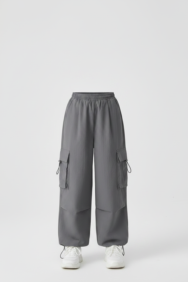 Pantalon Gris Cargo Ample Décontracté Fille - Polyester - vue 3