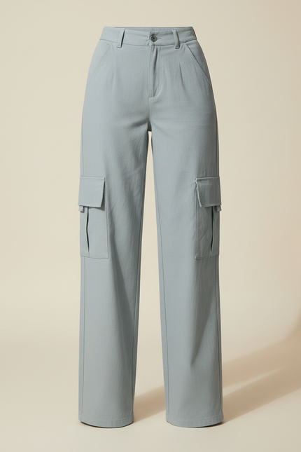 Pantalon Gris Cargo Ample Taille Haute Femme - Gabardine - vue 3