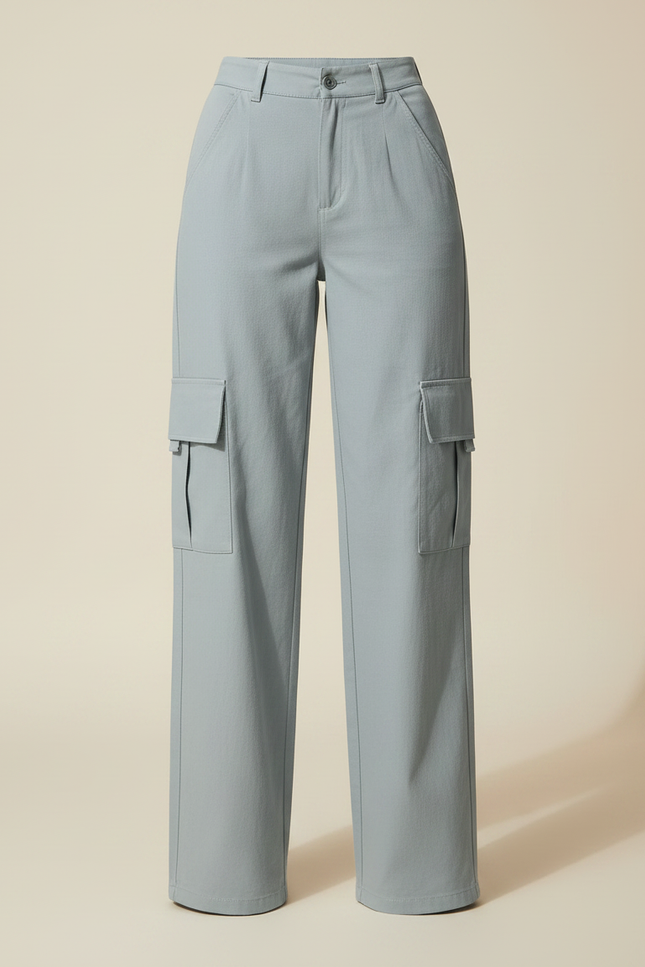 Pantalon Gris Cargo Ample Taille Haute Femme - Gabardine - vue 3
