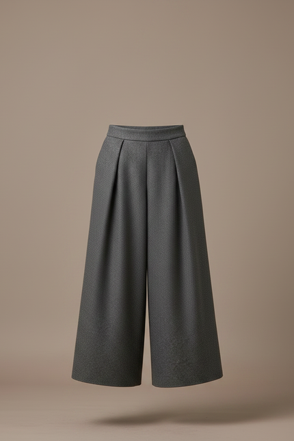 Pantalon Gris Plissé Ample Laine Élégant Femme - vue 3