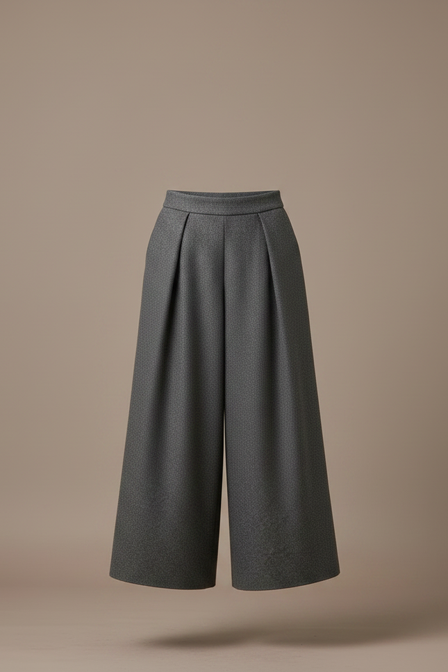 Pantalon Gris Plissé Ample Laine Élégant Femme - vue 3