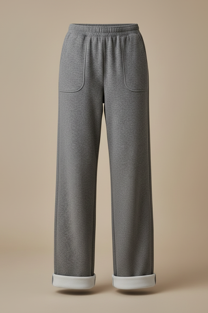 Pantalon Gris Ample Décontracté Molleton Doublé Femme - vue 3