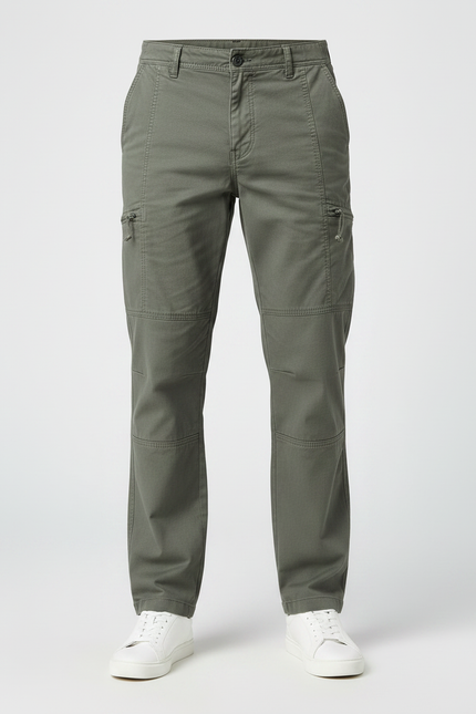 Pantalon Gris Cargo Coton Coupe Droite Homme - Kaki Toile - vue 3