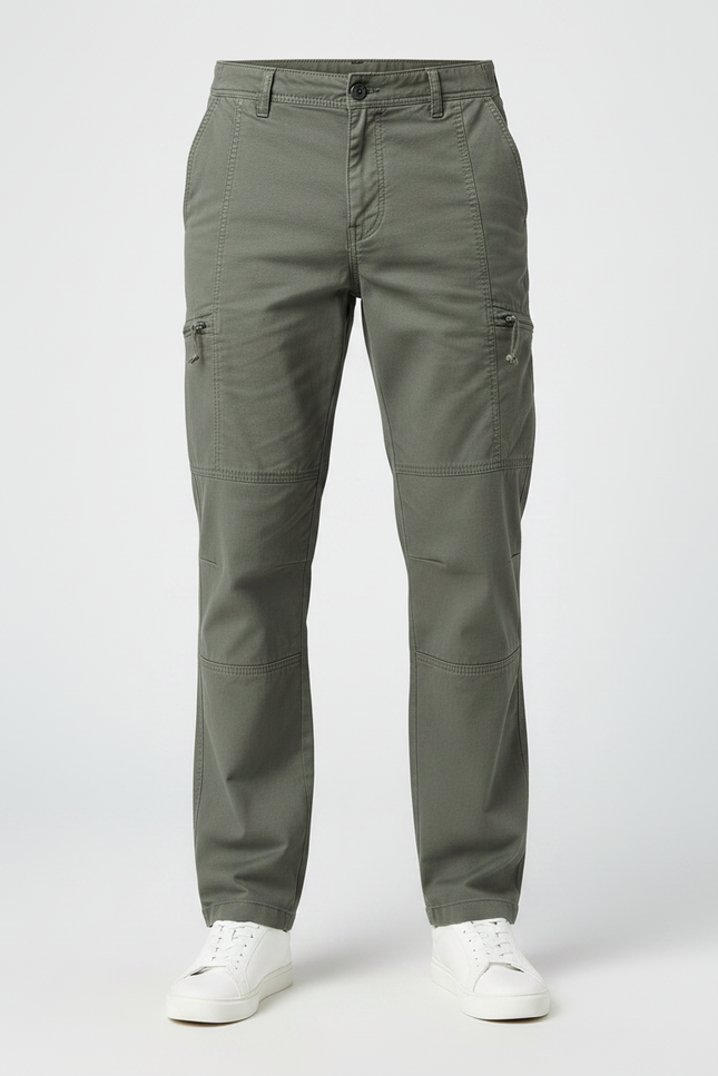 Pantalon Gris Cargo Coton Coupe Droite Homme - Kaki Toile - vue 3