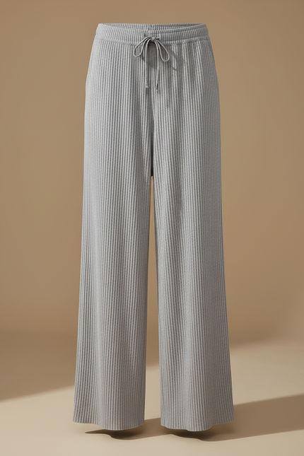 Pantalon Gris Plissé Fluide Ample Décontracté Femme - Maille - vue 3