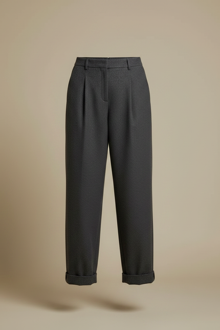 Pantalon Gris Ample Plissé Laine Revers Harem - vue 3