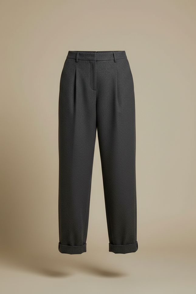 Pantalon Gris Ample Plissé Laine Revers Harem - vue 3