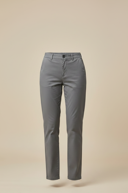 Pantalon Gris Chino Coton Coupe Droite Femme - vue 3