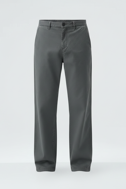 Pantalon Gris Coton Décontracté Droit Ample Homme - vue 3