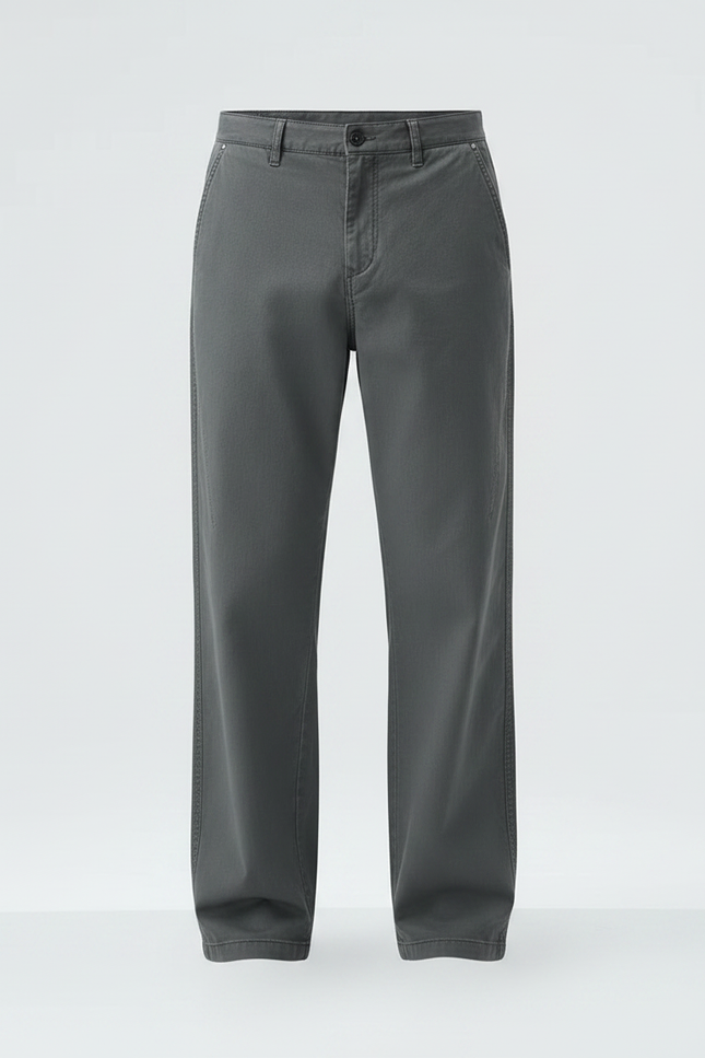 Pantalon Gris Coton Décontracté Droit Ample Homme - vue 3