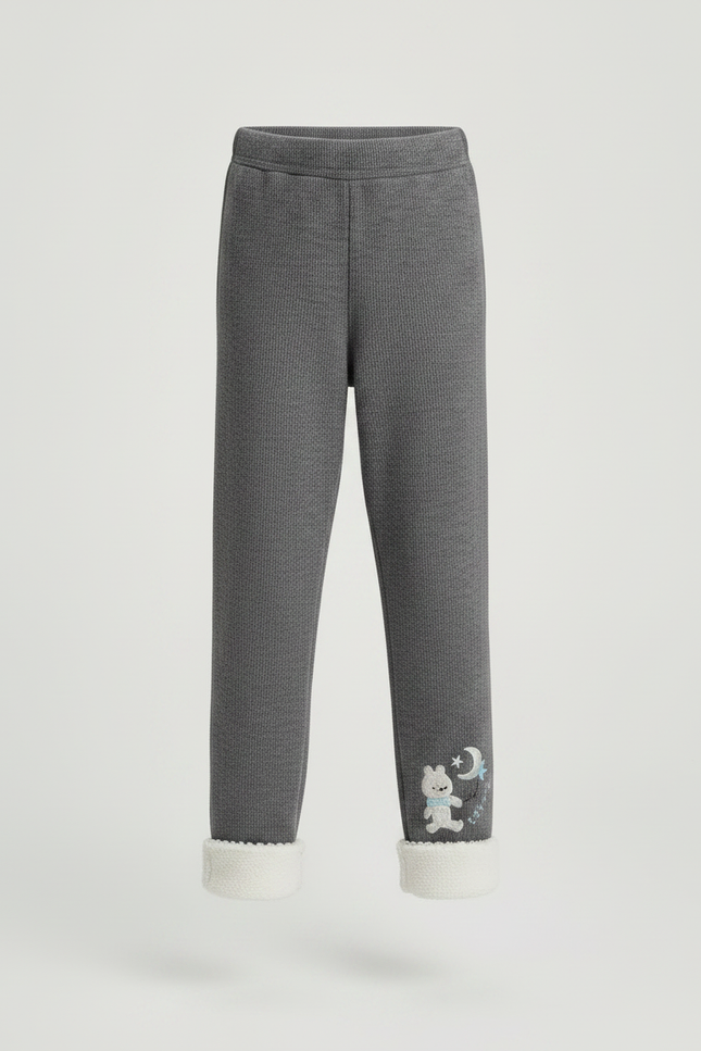Pantalon Gris Côtelé Brodé Doublé Sherpa Enfant - Maille - vue 3