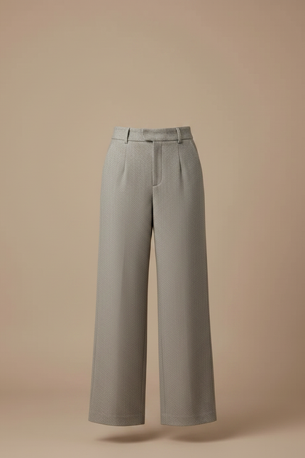 Pantalon Gris Large Taille Haute Texturé Élégant - Tweed - vue 3