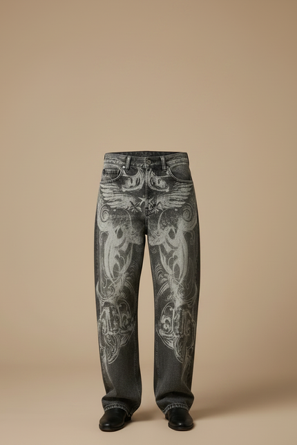 Pantalon Gris Imprimé Ample Vintage Hip Hop Homme - Jean - vue 3