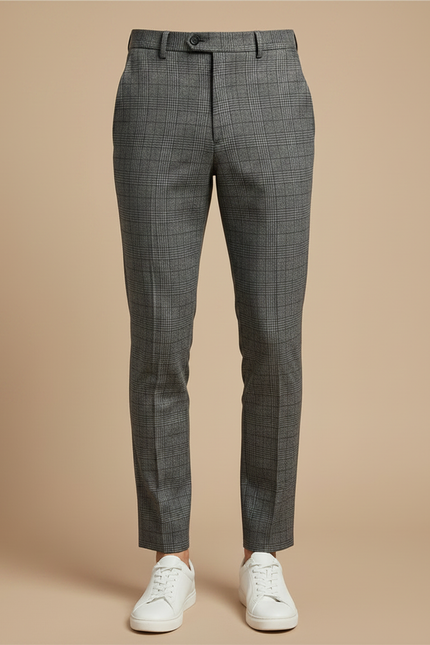 Pantalon Gris Carreaux Slim Habillé Homme Chic - Laine - vue 3