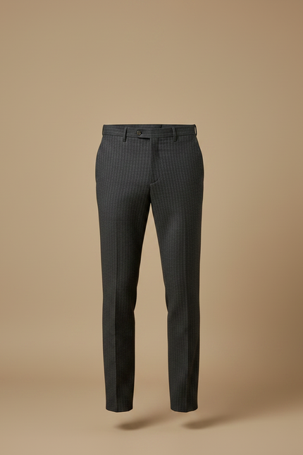 Pantalon Gris Rayé Slim Élégant Habillé Homme - Laine - vue 3